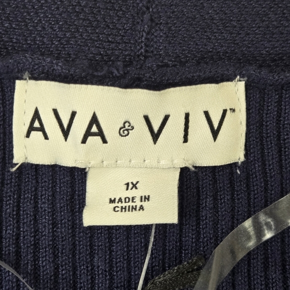 NWT Ava & Viv Navy Ribbed Knit Midi Dress - Picture 2 of 10